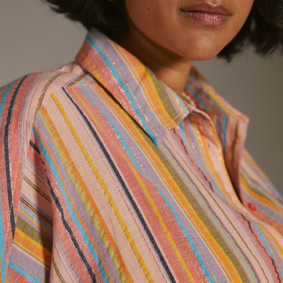 PILCRO by ANTHROPOLOGIE NWOT Long Sleeve Boyfriend Striped Shirt in Peach - Picture 5 of 10